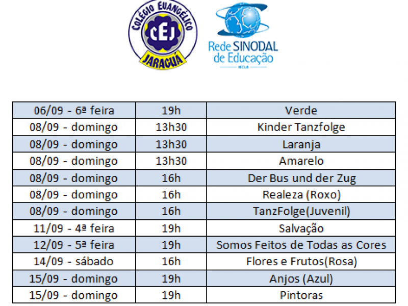 Datas e horários das apresentações dos alunos do CEJ no Jaraguá em Dança 2019